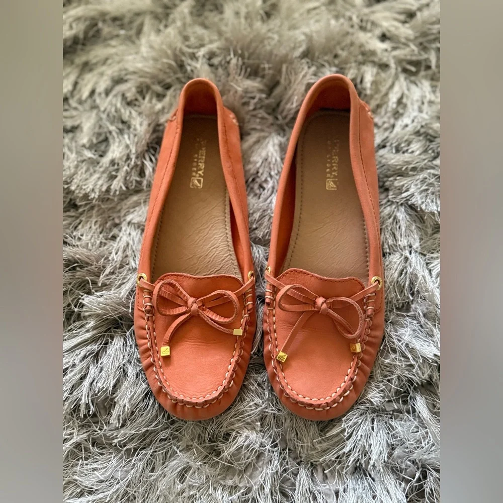 Sperry Orange Leather Moccasin Loafers - Picture 4 of 6